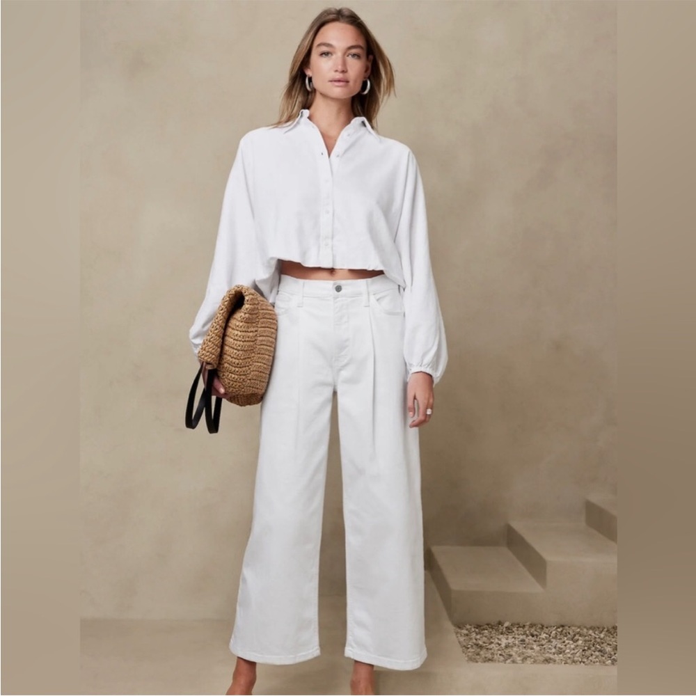 Banana Republic White Wide Leg Crop Jeans